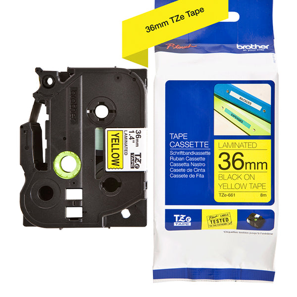 BROTHER 36MM TAPE CASSETTE BLACKYELLOW 8M TZE-661