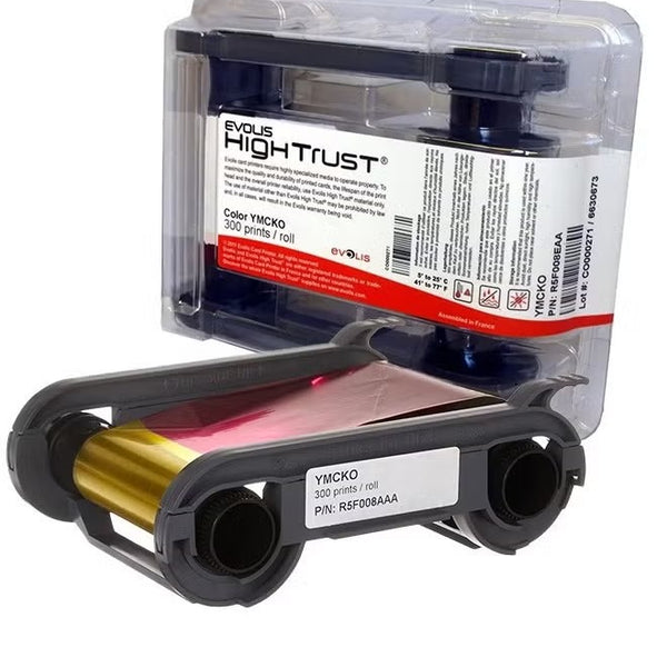 Evolis Ribbon Color R5F008EAA - YMCKO, 300 Prints for High-Quality Card Printing