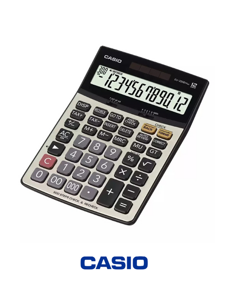 آلة حاسبة Casio DJ-220DPlus المكتبية - آلة حاسبة تجارية متقدمة مكونة من 12 رقمًا مع وظائف الضرائب والعملة