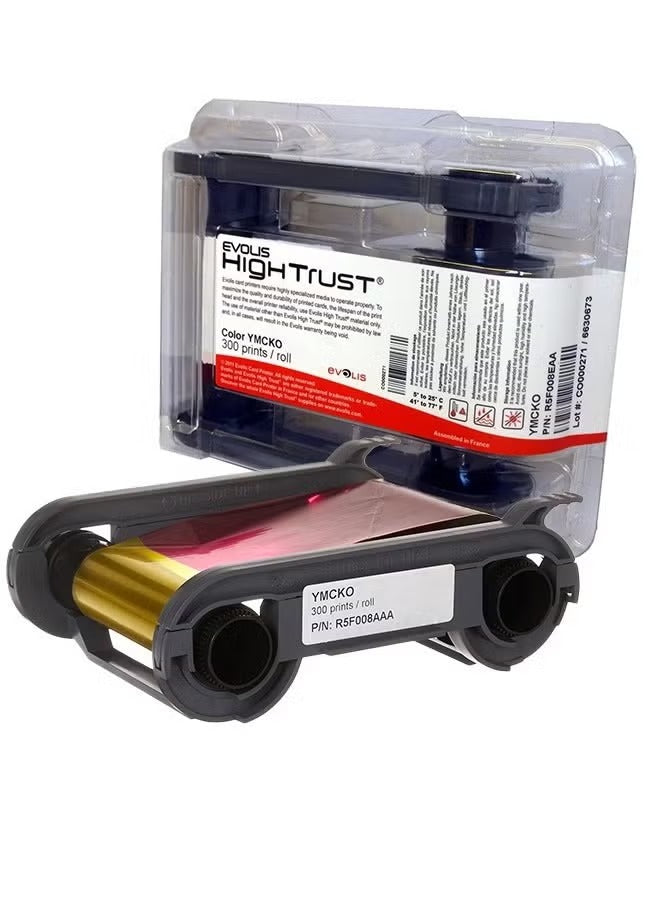 Evolis Ribbon Color R5F008EAA - YMCKO, 300 Prints for High-Quality Card Printing