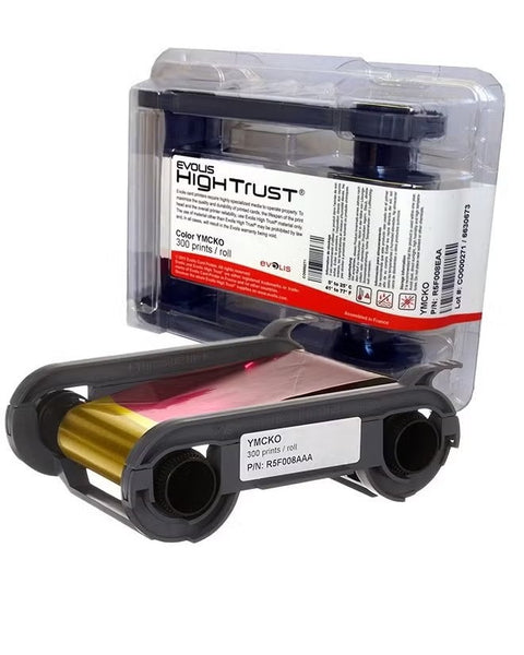 Evolis Ribbon Color R5F008EAA - YMCKO, 300 Prints for High-Quality Card Printing