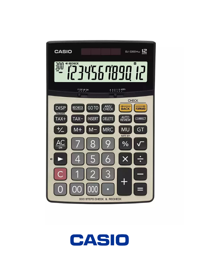 Casio DJ-220DPlus Desktop Calculator - 12-Digit Advanced Business Calculator with Tax & Currency Functions